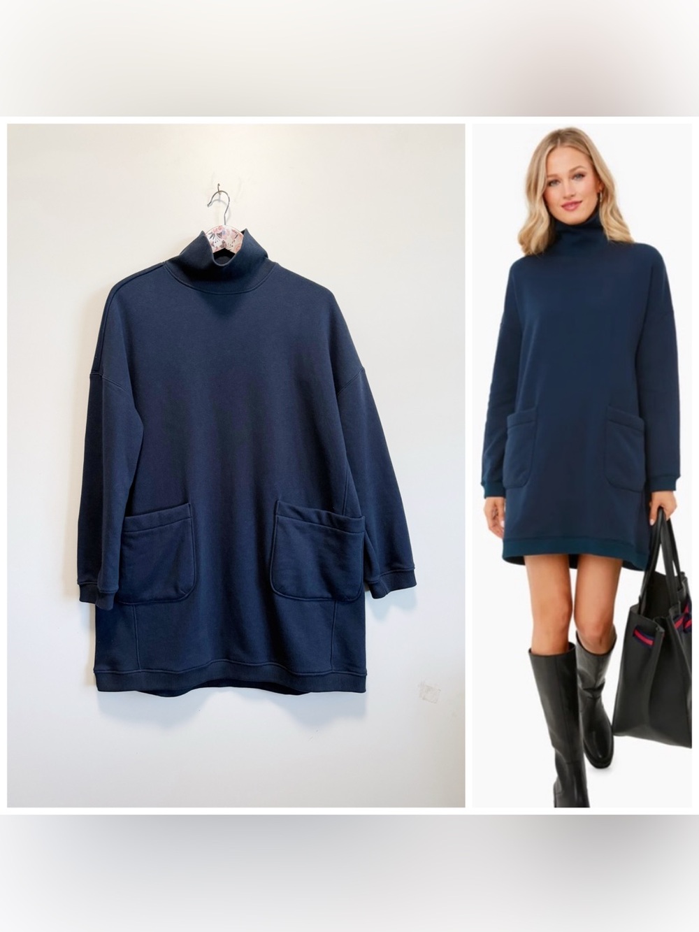 POMANDER PLACE Tuckernuck Porter Dress Navy Blue Turtleneck S Small
